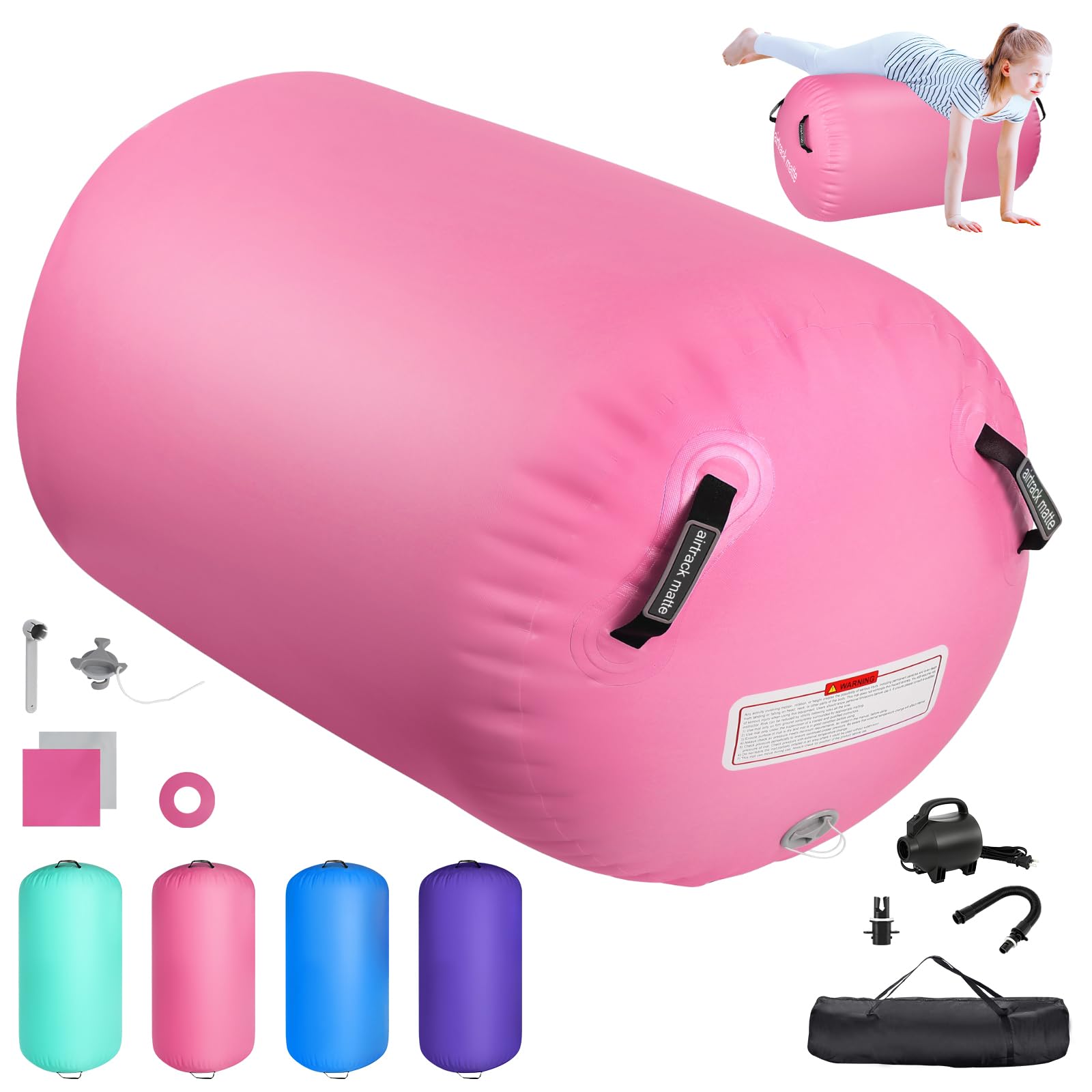 Air Roller Inflatable Tumbling Gymnastics Mat Air Roll Barrel Tumble, 100/120cm Yoga Gymnastics Fitness Roll