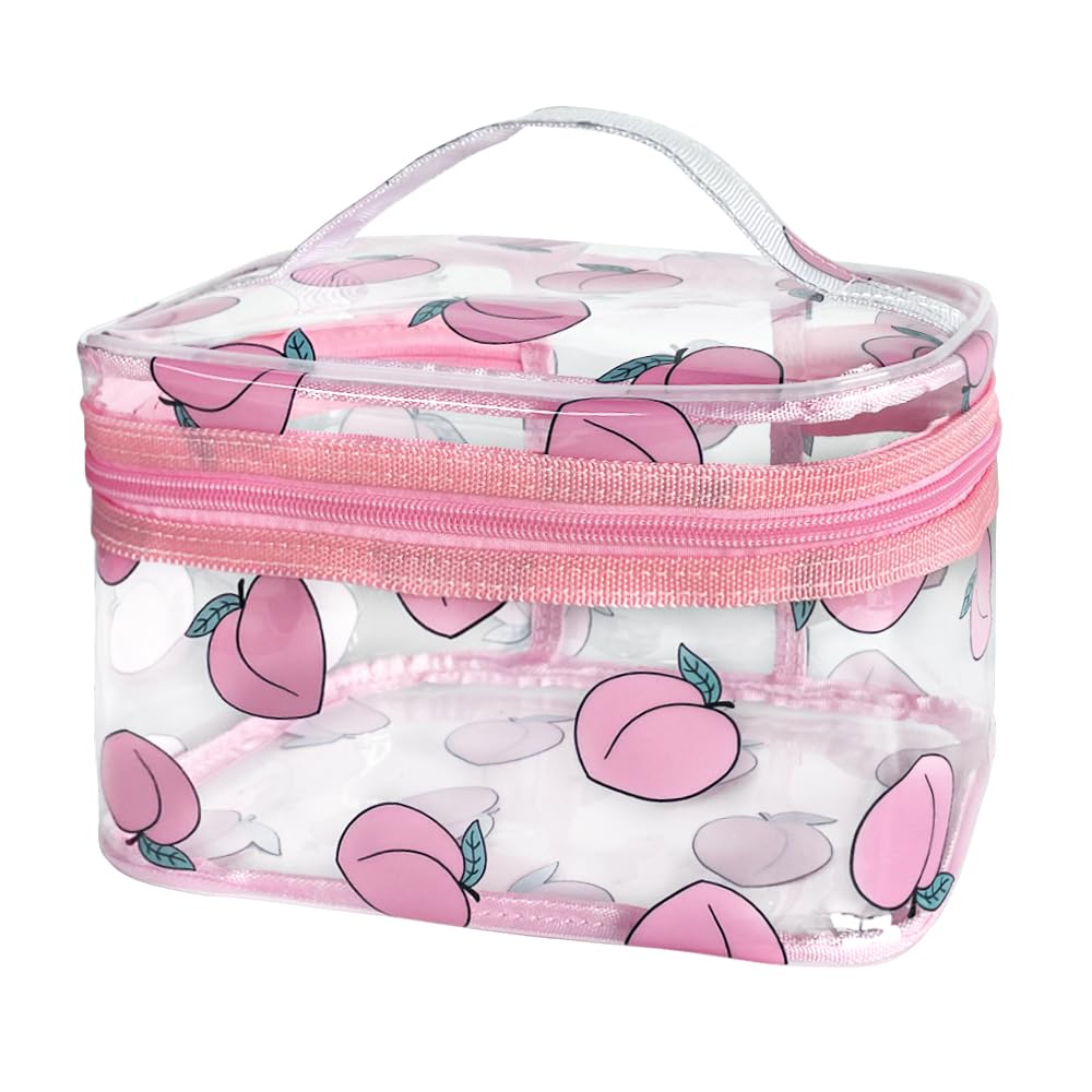 TotePrint Wasserdichte Kosmetiktasche mit Blumenmuster, Wasserdicht, 22x14x14 cm, Transparente Kulturtasche mit Reißverschluss (Rosa + Pfirsiche)