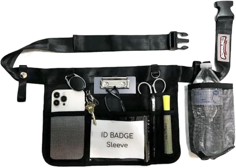 Premium Teacher Apron / 8 Varied Pockets/ID Sleeve/Drink Pouch/Retractable Key Carabiner/Teachers & Mobile Workers