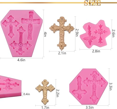 Miniatura 4 de 3 moldes cruzados de silicona, moldes cruzados de silicona para pastel de chocolate, fondant, caramelo, arcilla, magdalena, vela, bautizo
