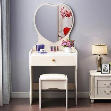 Large Vanity Table Set with Mirror, Makeup Vanity Dressing Table with Storage Shelves and 4 Drawers, Cushioned Stool Vanity Desk for Girls Women Bedroom19.7" Lx13.8 Wx47.2 H, White