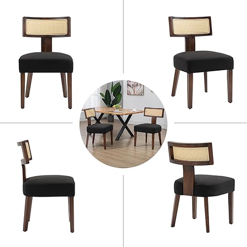 Miniatura 4 de Juego de 4 sillas de comedor tapizadas de ratán, sillas de comedor estilo de mediados de siglo moderno con tela, con estructura de madera dura Marco