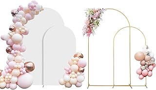Arch Backdrop Stand Set of 2 With Cover (7.2FT+6FT) Gold Metal Wedding Arch Balloon Stand With Cover for Birthday Party Baby Shower Graduation Ceremony Decoration