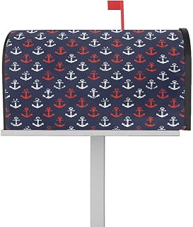 Mailbox Cover Magnetic Nautical Red Anchor Navy Blue Back Mailbox Covers Standard Size 21x18in,Mailbox Covers Wrap Post Letter Box Cover for Garden Yard Outdoor Decor Summer Ocean Style White Anchors