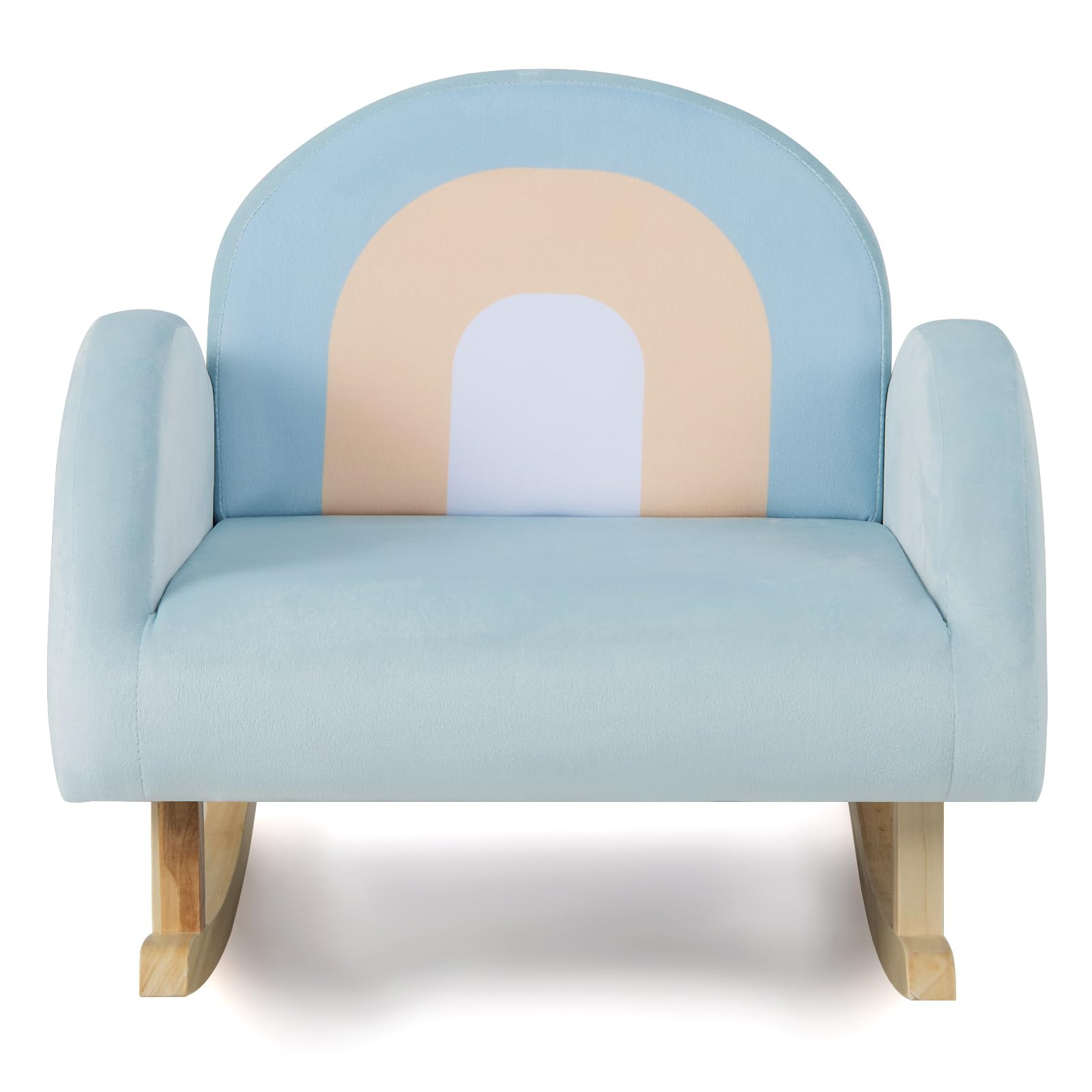 COSTWAY Sedia a Dondolo per Bambini in Legno, Poltrona Imbottita per Bambini con Rivestimento in Velluto Morbido, Design Antiribaltamento, per Camera da Letto, Soggiorno