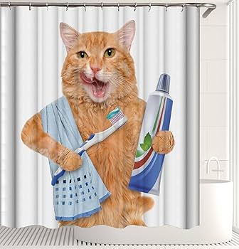 Tenda da doccia con gatto divertente, decorazione per il bagno con