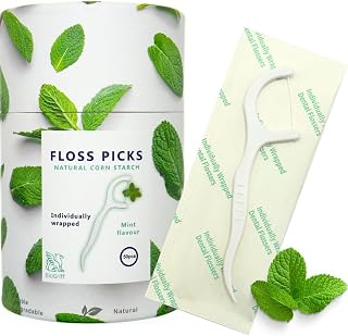 Individually Wrapped Biodegradable Dental Floss Picks, Mint Flavor, PBAT & Starch-Based Material, Single-Use Flossers for Daily Oral Care