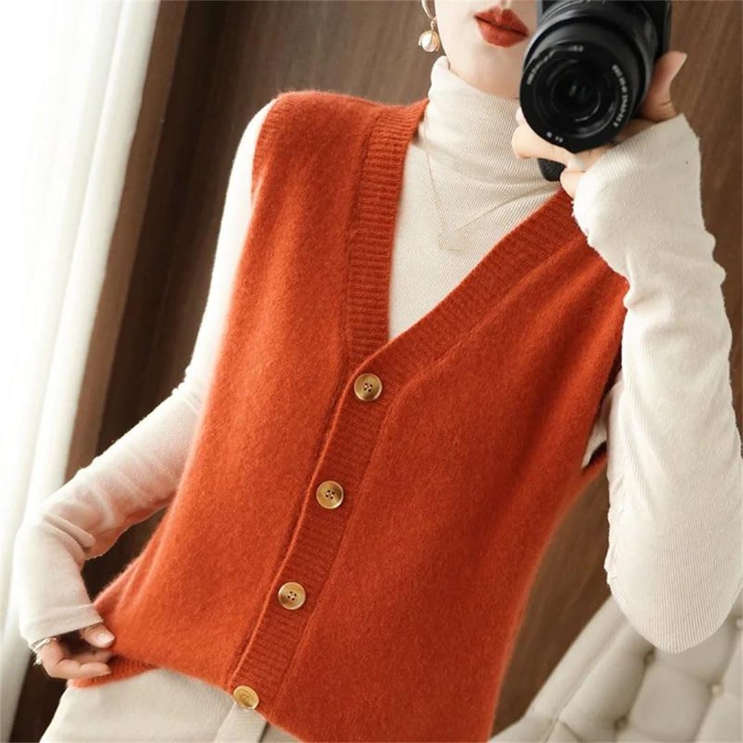 Cardigan en laine mélangée pour femme - Col en V - Sans manches - Boutons