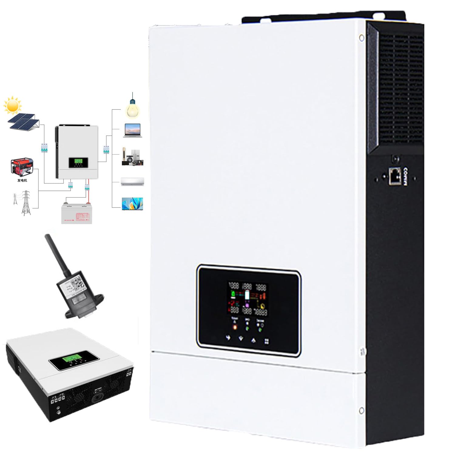 2kw/3.2kw Hybrydowy Inwerter Solarny, 12v/24v-220v Hybrydowa ładowarka Inwertera off Grid, Z 80a Mppt Regulatorem ładowania Solarnego, Do Kampera, Domu,2KW-12V