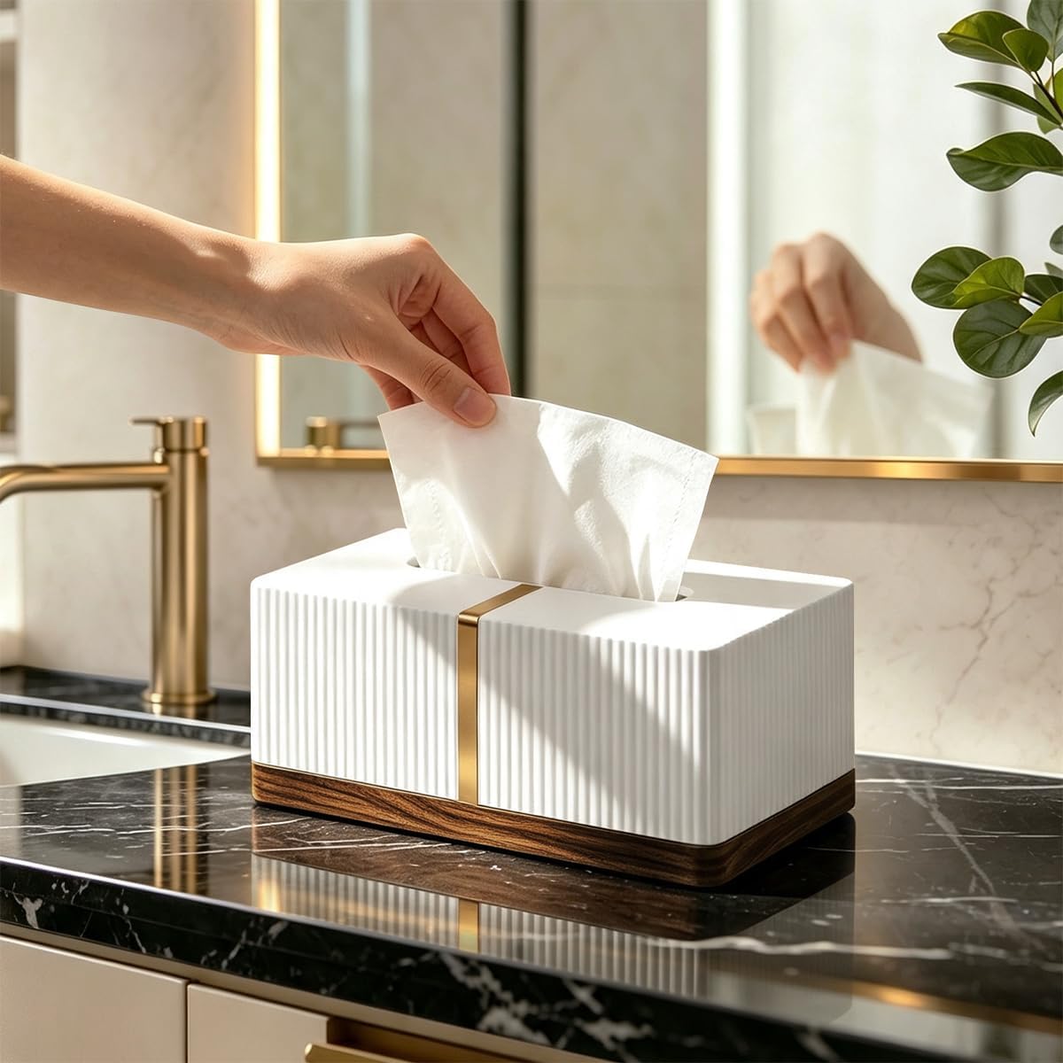 Decorative Tissue Box Cover Rectangle,Napkin Holder with Gold-Tone Edging image 4