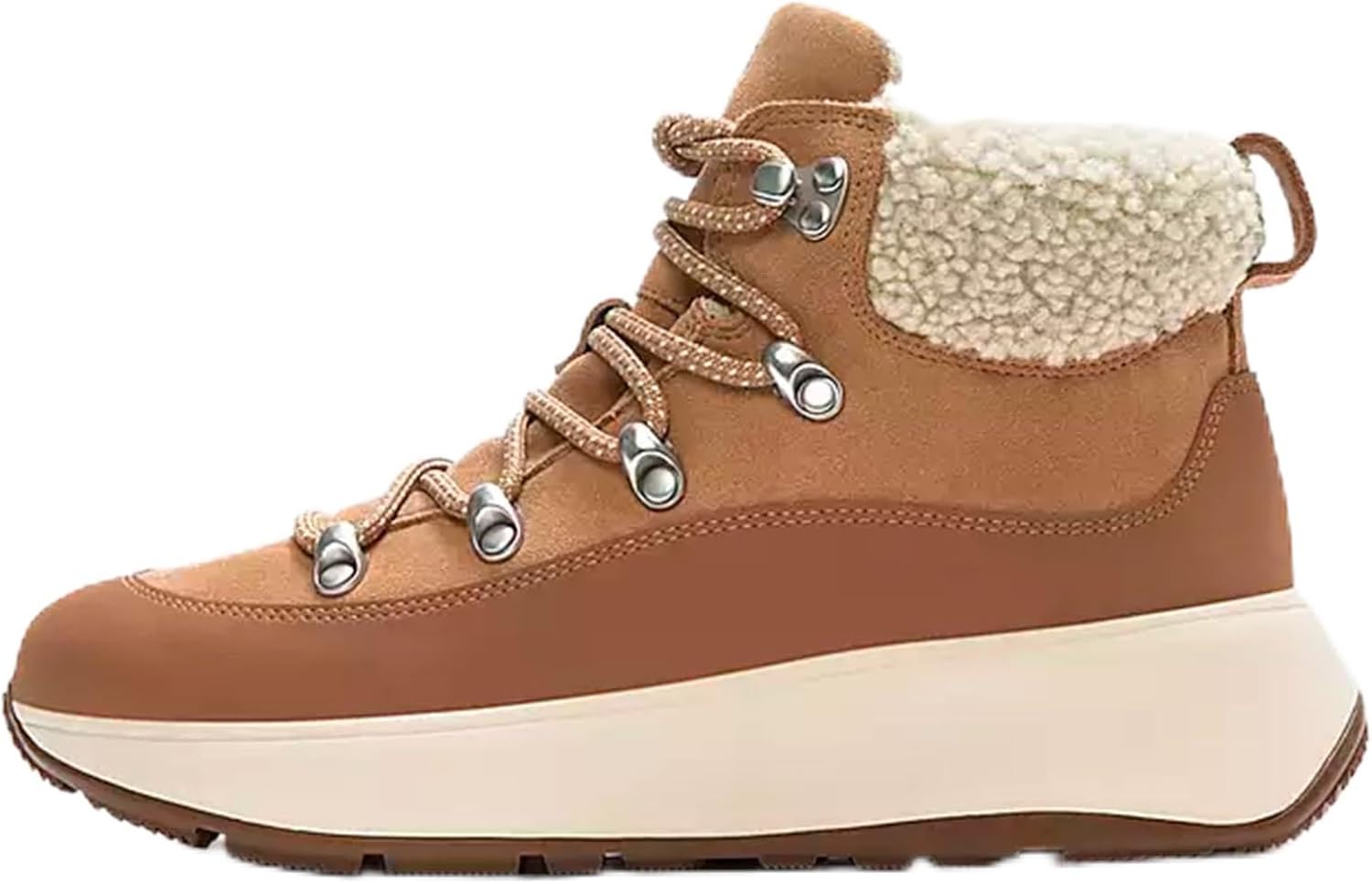 FitFlop F-Mode Teddy-Collar Warm Suede Lace-Up Booties | Lightweight Insulated Cozy Winter Boots with Anatomical Footbed