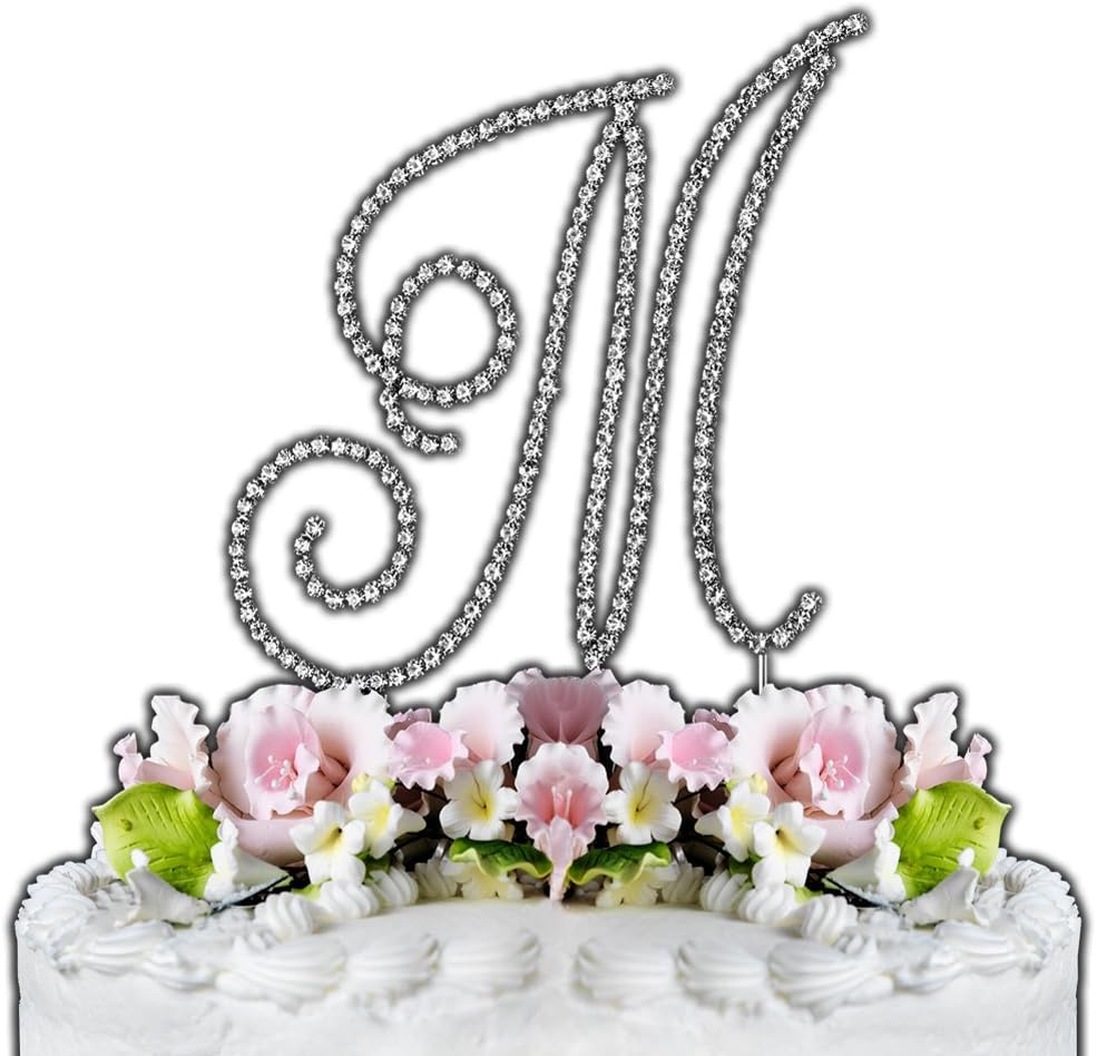 Letter M - Renaissance Font Crystal Monogram Wedding Cake Topper