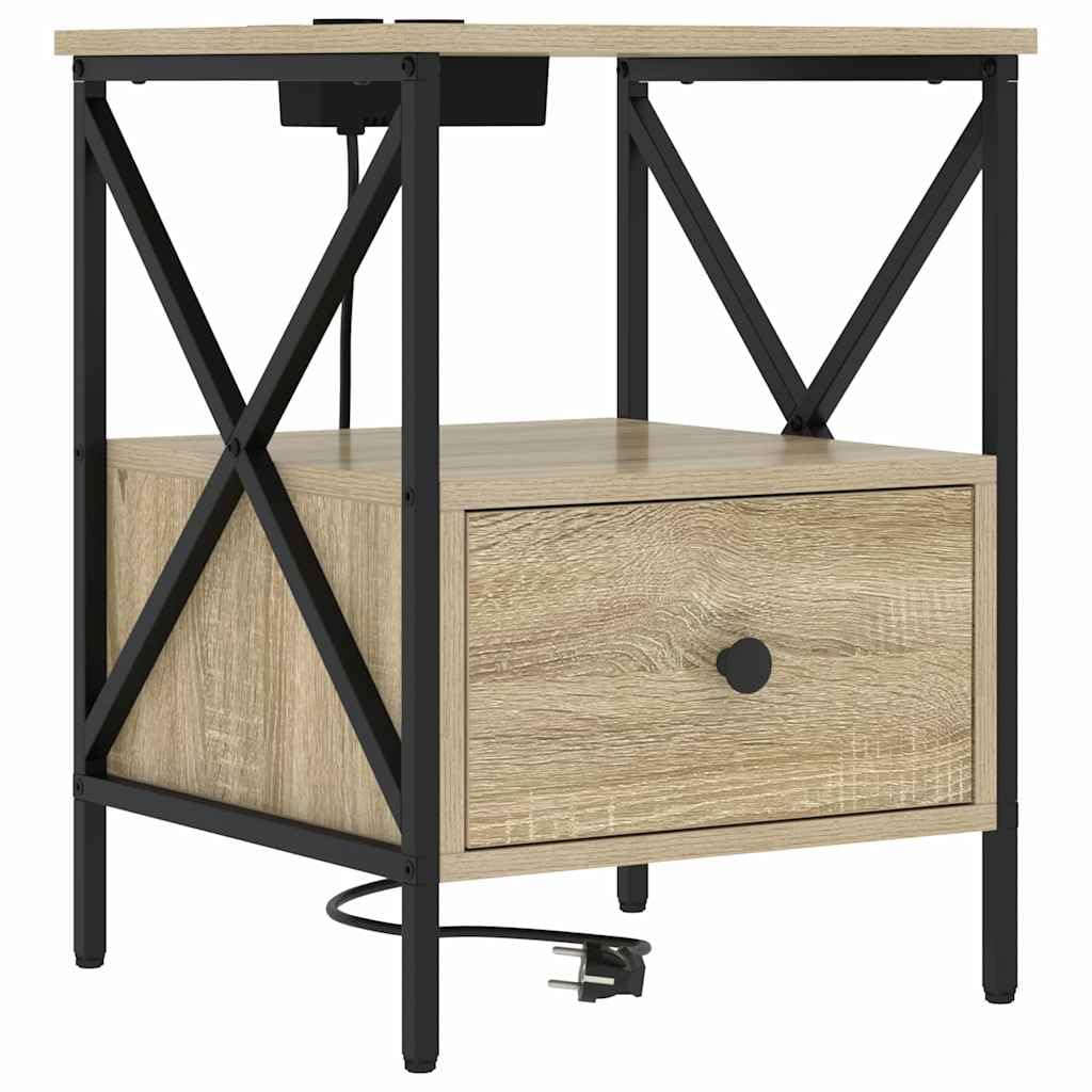 Table de nuit rustique chêne Sonoma pour recharger votre téléphone près du lit de la chambre