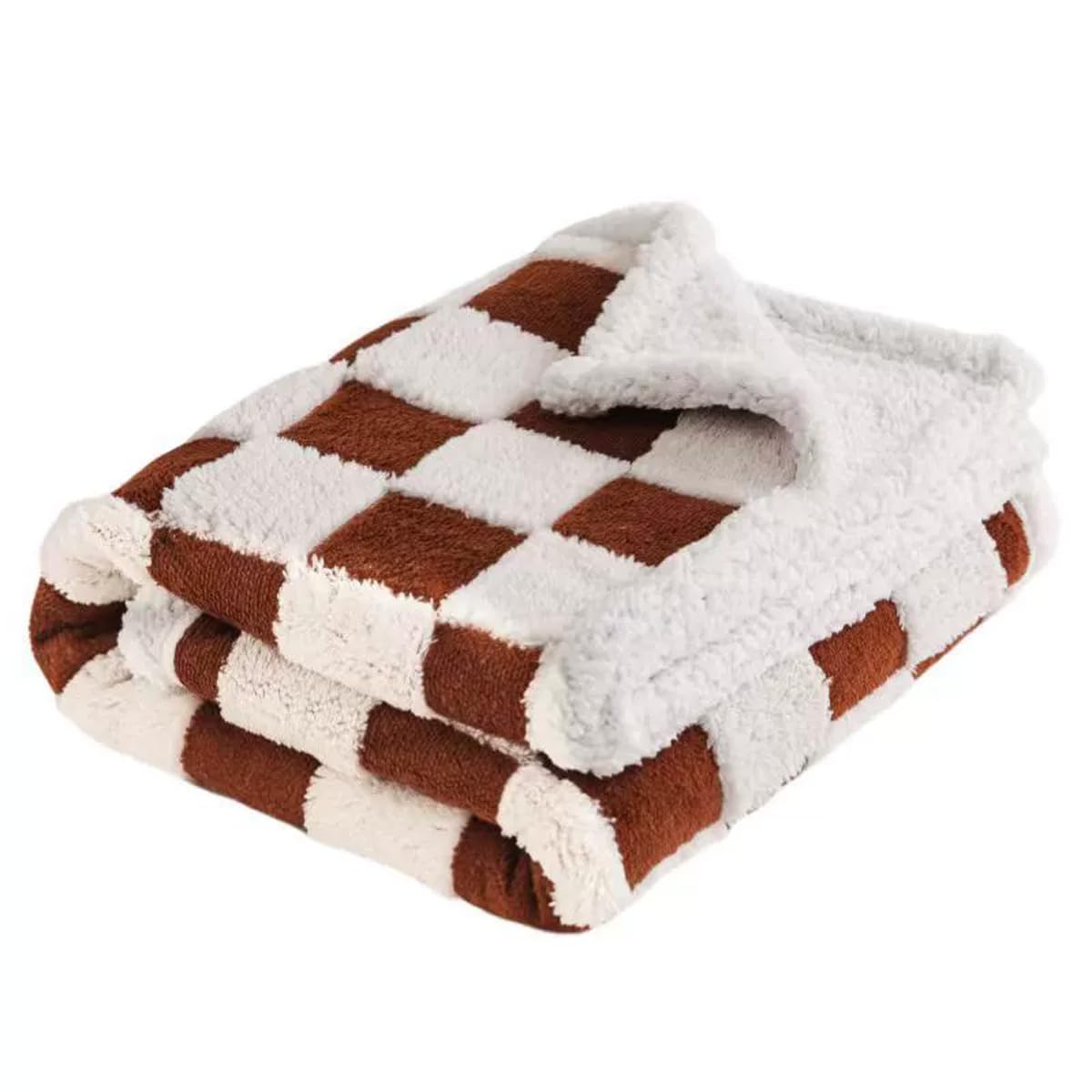 Waterproof Pet Blanket Jacquard Sherpa Fleece Dog Blankets, Washable Reversible Pet Sofa Bed Cover for Kitten Puppy, Warm Cat Dogs Throw Blanket (Coffee Check,145x216cm)