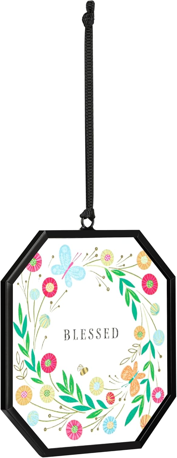 DEMDACO Outdoors in Collection Blessed Bright Wildflower Floral 3 x 3 Iron and Glass Octagon Suncatcher Ornament Display