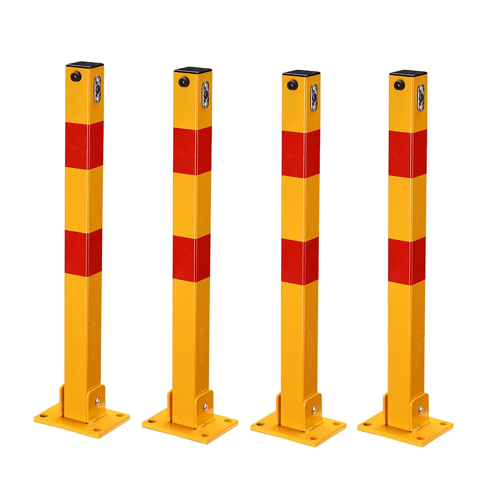 Poteaux de signalisation en acier jaune x4 pour le contrôle d'accès des parkings