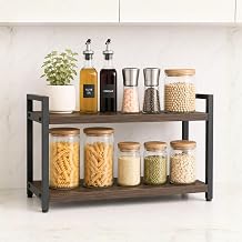 Decorlay Kitchen Countertop Storage Organizer, Laminated Brown Wood Board with Black Metallic Frame | Space-Saving Rack for Spice Bottles & Condiments | Pack of 1