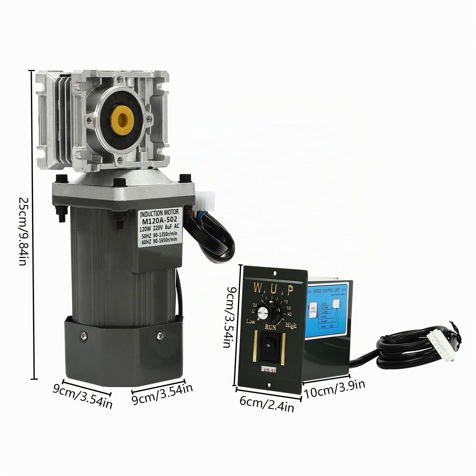 Getriebemotor AC 120W 220V Asynchron Umkehrbarer Geschwindigkeit Elektromotor 1350 U/min Einphasig Hohe Drehmomente Einstellbarer mit Drehzahlregler Gear Motor 1: 80(80K)