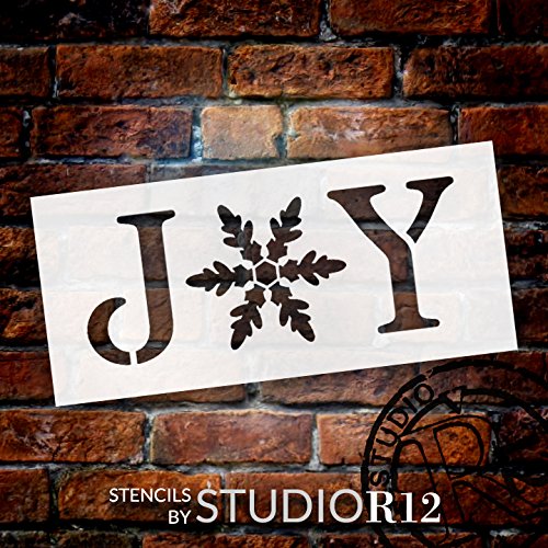 Joy Stencil By Studior12 | Vintage Serif Snowflake Word Art | Reusable Mylar Template | Painting, Chalk, Mixed Media | Use For Journaling, Diy Home Decor | Select Size (8.5" X 3.5") #TOP2