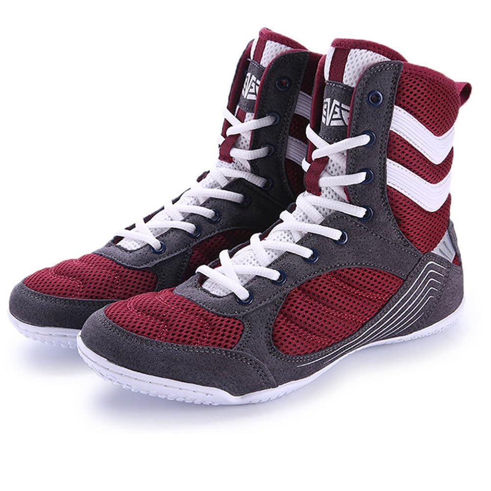 Scarpe da Wrestling per Ragazzi e Ragazze Unisex, Stivaletti Leggeri in Mesh Traspirante, Barefoot, Antiscivolo, con Caviglia Alta.,Rosso,44 EU