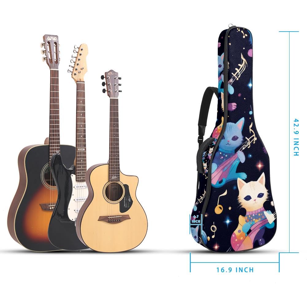Gitarrentasche, volle Größe, 99 cm, 101,6 cm, 104,1 cm, für Akustikgitarre, Konzertgitarre, 10 mm dick, gepolstert, Regenbogen-Musiknoten-Gitarrenkoffer, wasserdicht, mit Tasche
