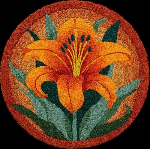 Tapis à crocheter pour adultes avec motif lys orange et coussin déco 50x50cm
