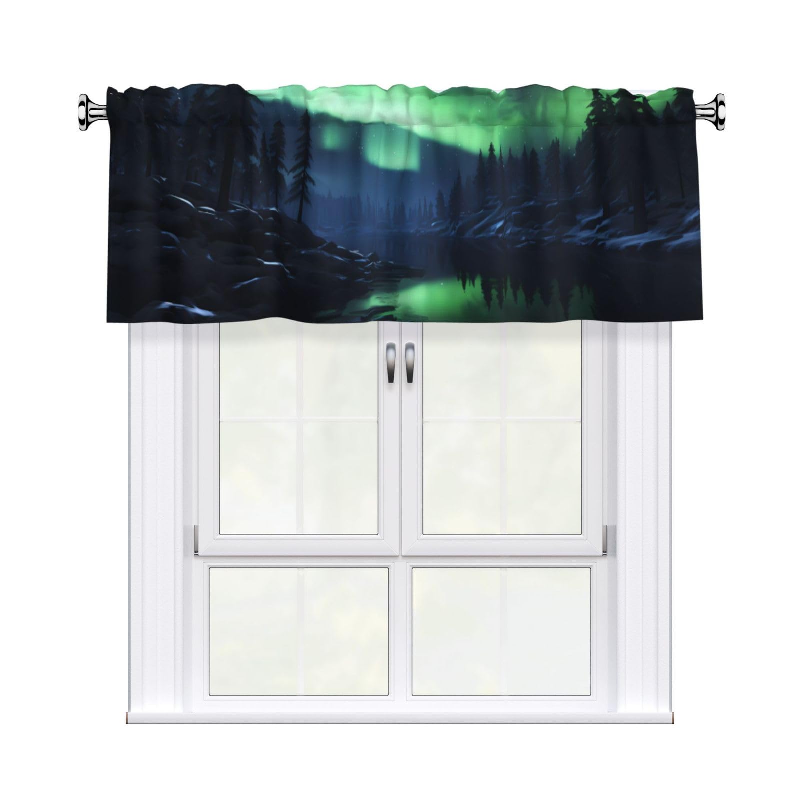 AEKGOHP Short Curtains with Valance Rod 54x18in Northern Lights Pattern for Kitchen, Bathroom, Laundry Room, Studio, Fits Most Standard or Decorative Curtain Rods