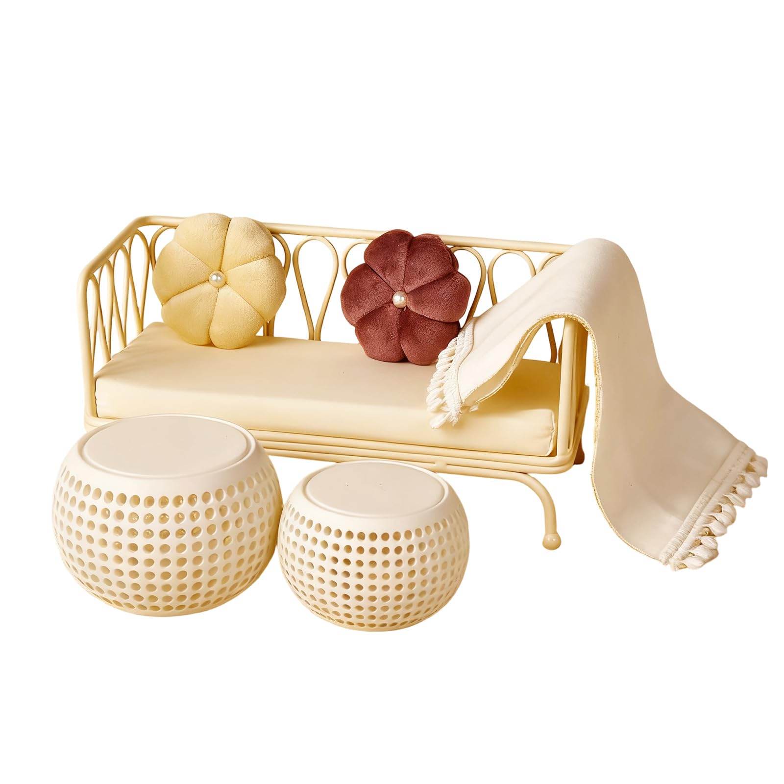 Set divano in miniatura con cuscino in tessuto con, White Set | Cuscini rimovibili in tessuto lavabile per la decorazione creativa della stanza per appassionati miniature