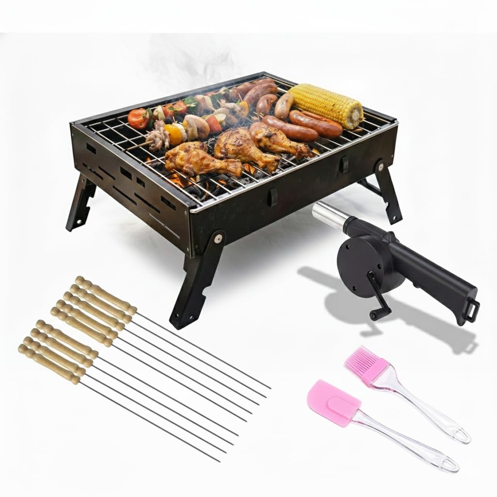 THEODORE Foldable Charcoal Grill - Camping BBQ Set -7