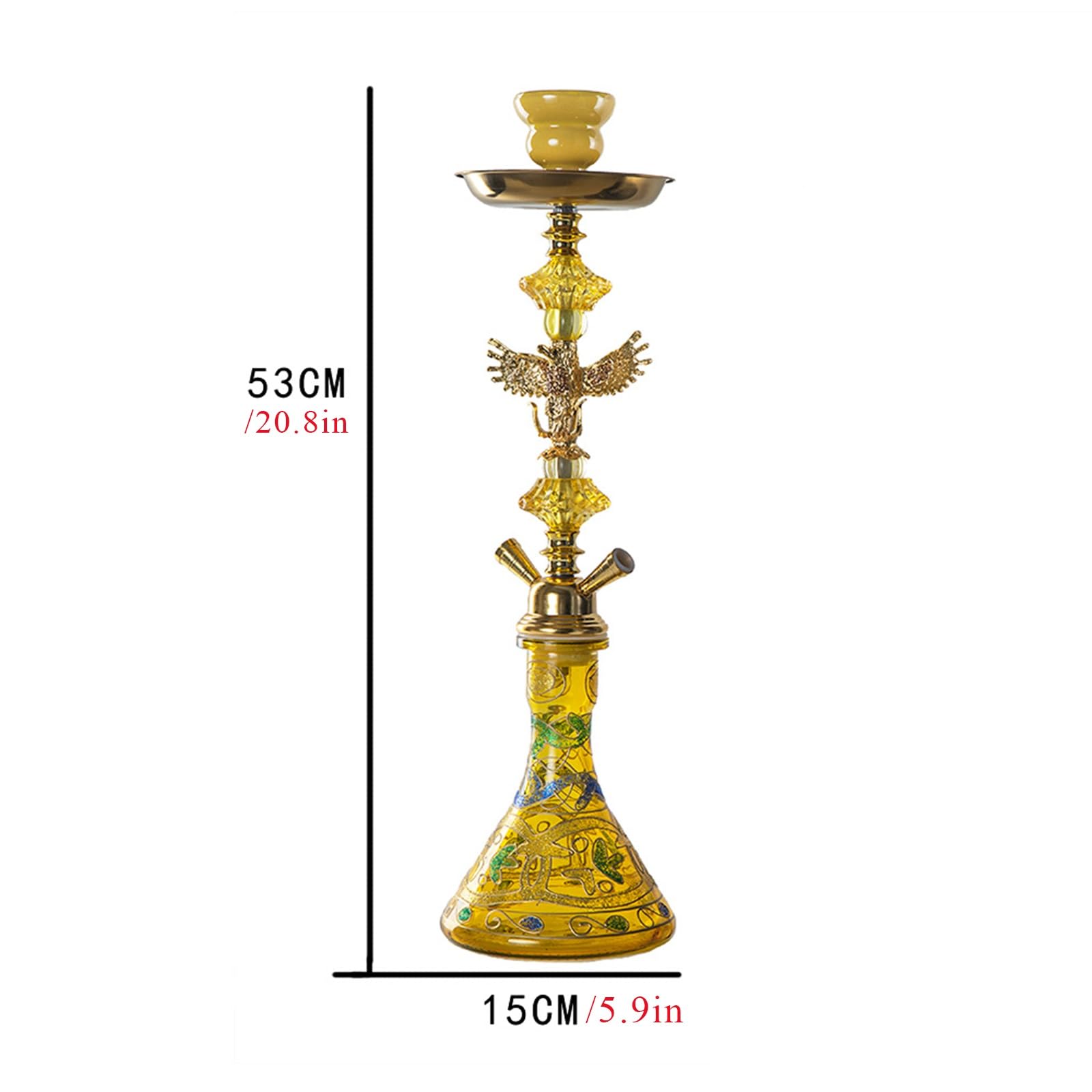 Chicha Ensemble Narguilé 21 Pouces - Kit Narguilé Shisha À 2 Tuyaux avec Vase en Verre, Bol en Céramique Et Cendrier avec Pince À Charbon (doré)