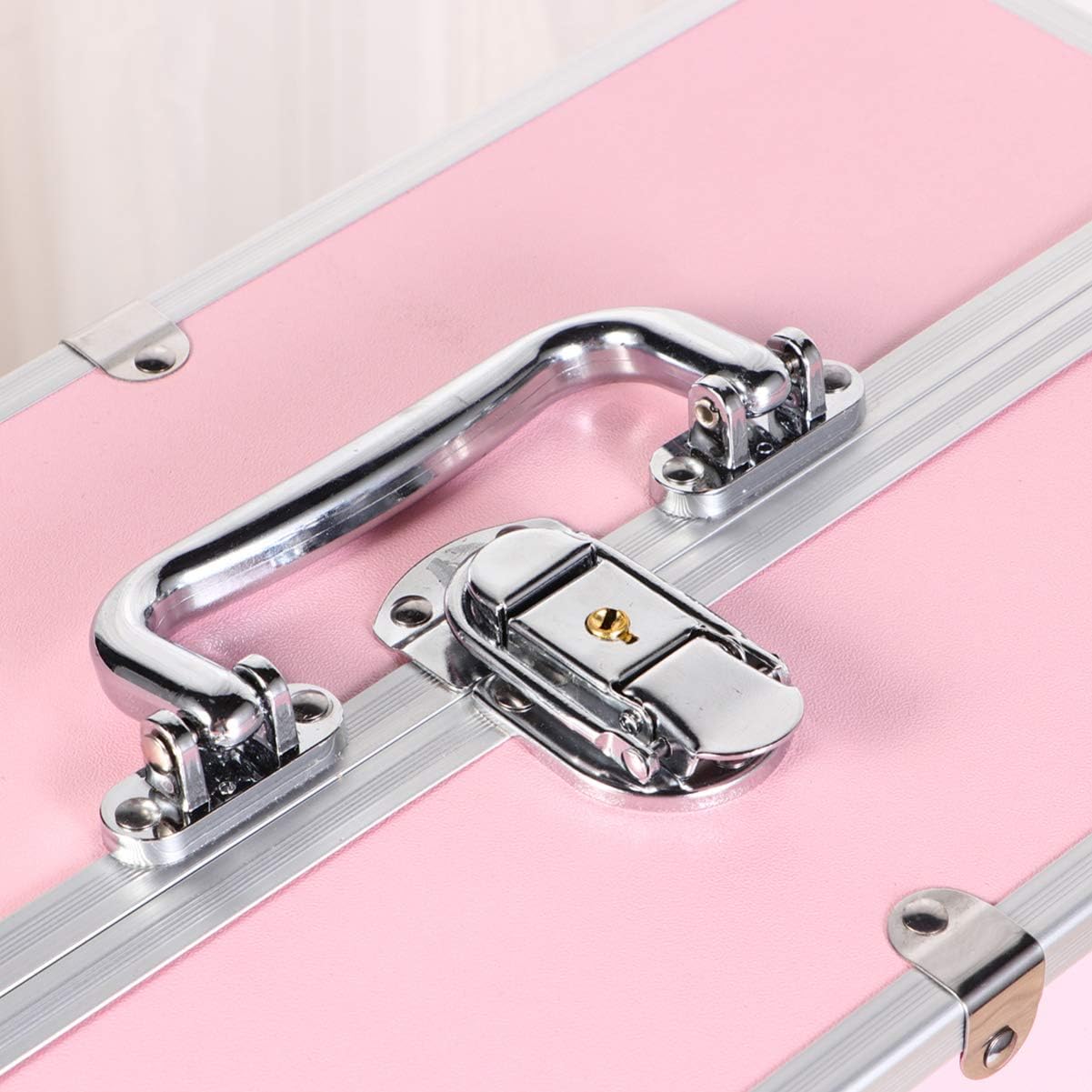 Ipetboom Handheld Makeup Train Case 3-Tier Portable Cosmetics Box for Travel Pink Organizer Detachable Compartments for Jewelry and Toiletries
