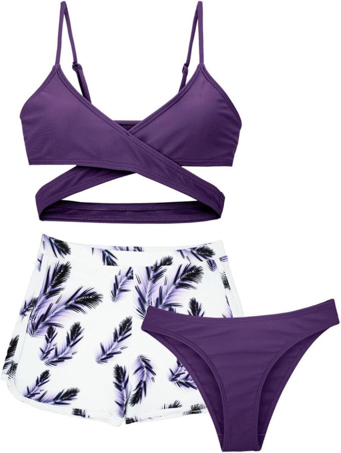 TTAO Mädchen 3-teiliges Tankini Set - Sport Badeanzug Mit Leopardenmuster