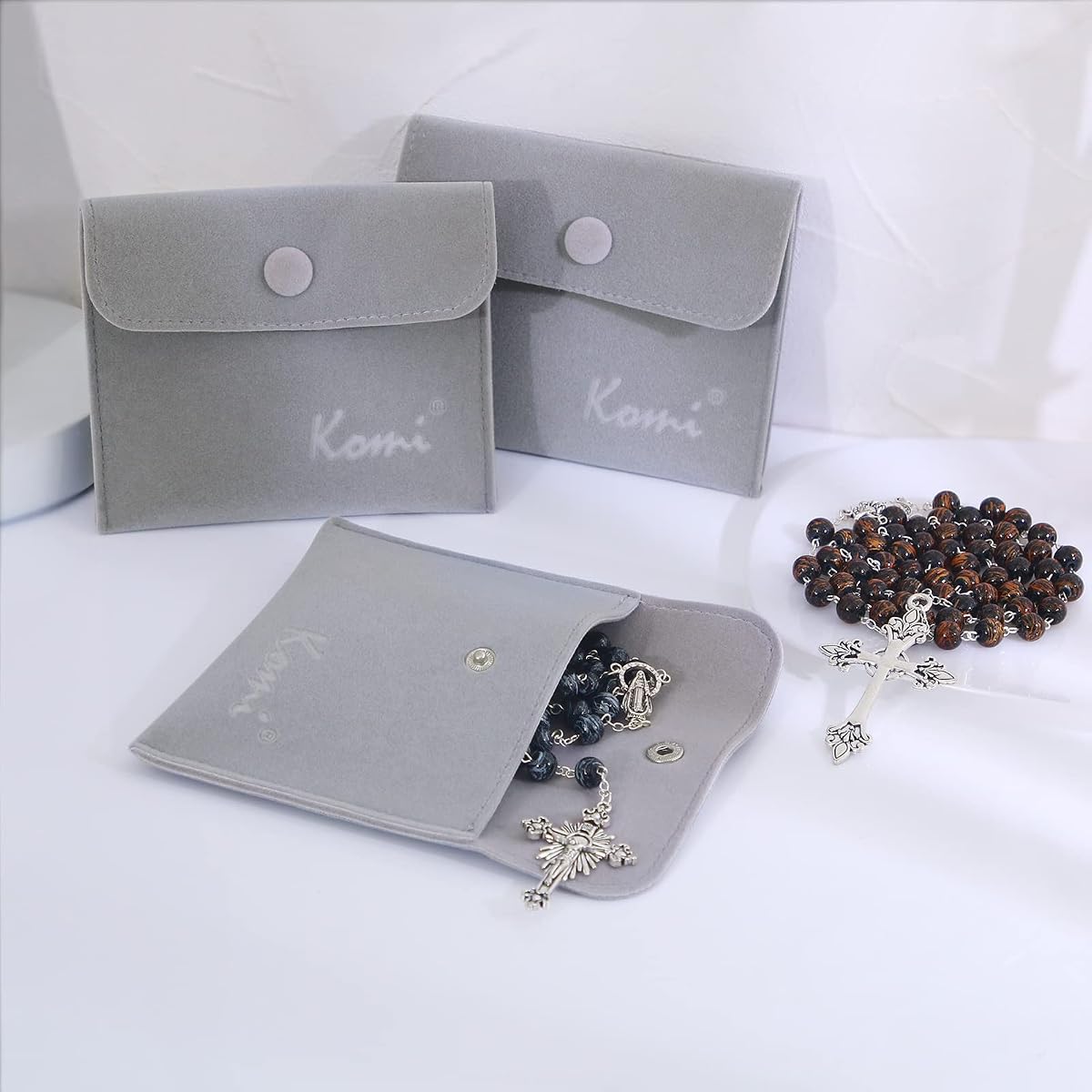 KOMI Wooden Catholic Rosaries, Rosary Beads Necklace from Bethlehem Olive Wood