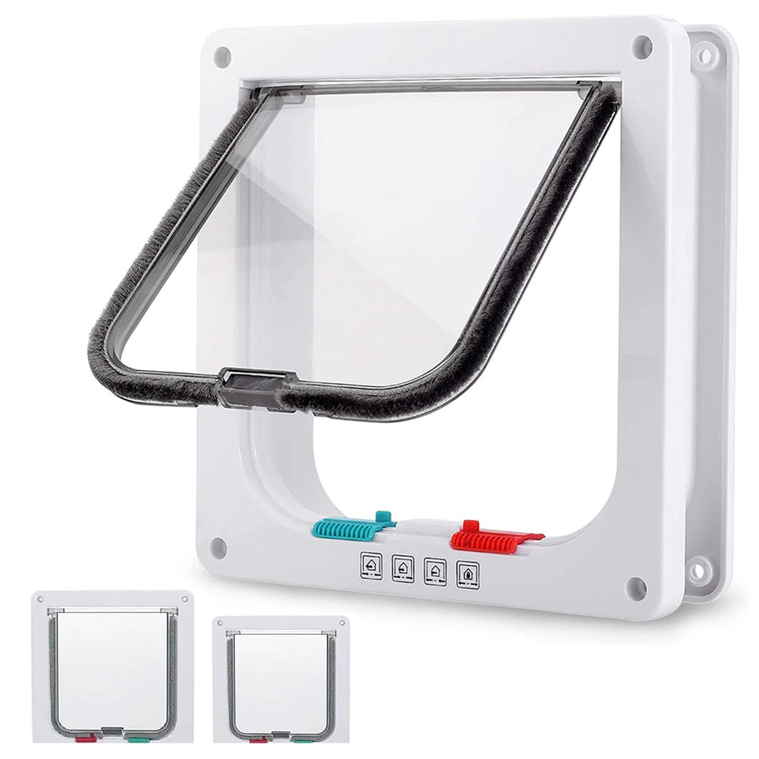 Cat Flap, Exclusive Entry, 4 Way Manual Locking, Draught Excluder, Easy Install Pet Door For Cats & Doggie, Silent Manual Pet Flap For Wall/Windows/Wooden/Upvc Door with Tunnel (White, L)