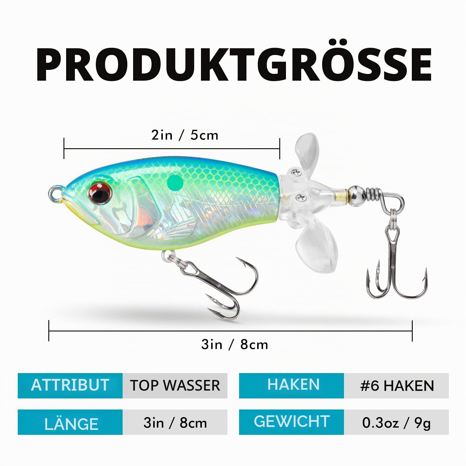 TRUSCEND Easy Catch Popobait mit BKK-Haken, Perfektes Gleichgewicht aus Schall, Spritzer & Schwimmen, Whopper Plopper Oberfläche Angelköder, Topwasser-Plopper-Köder für Barsch, Zander, Forelle, Hecht