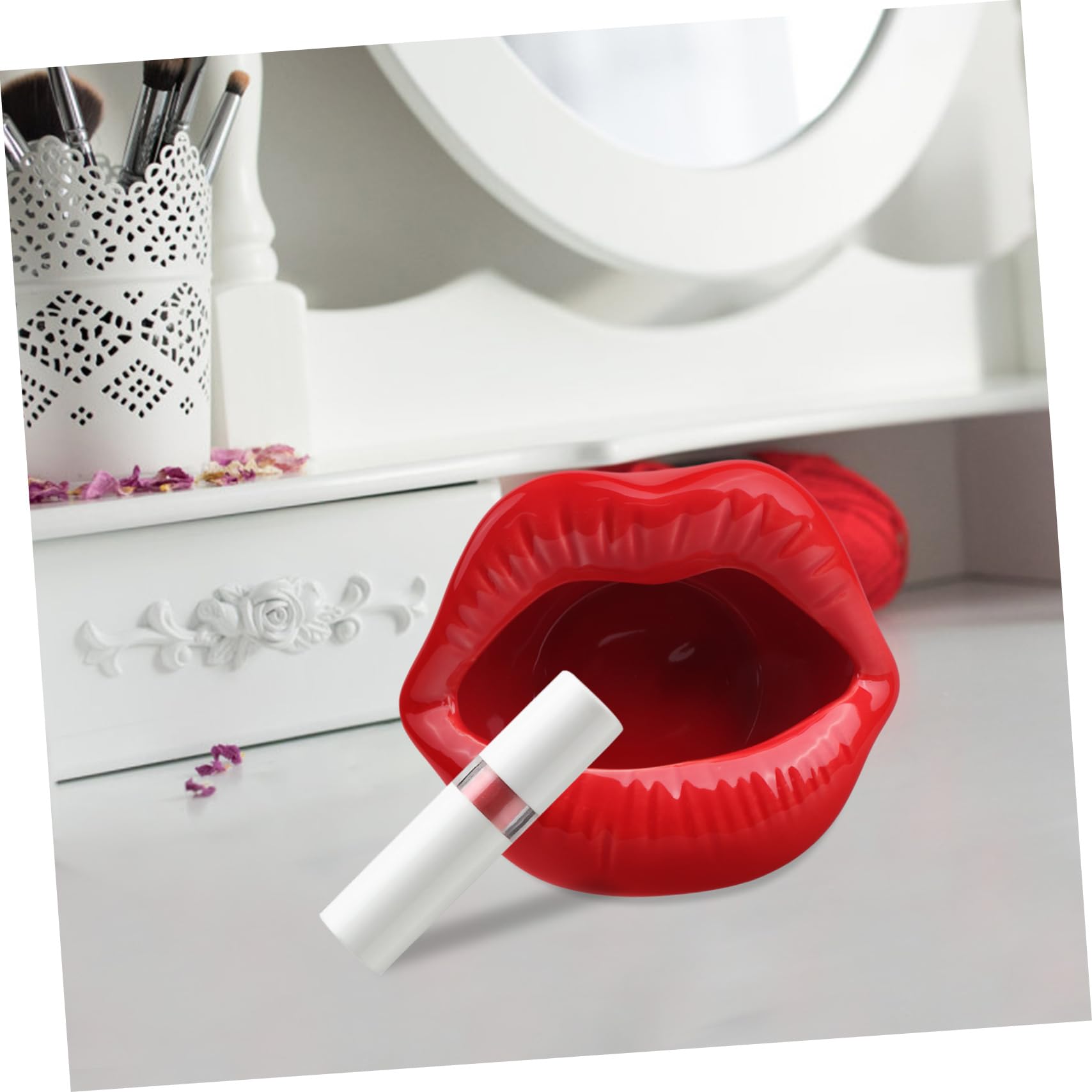 BESPORTBLE Lot De 2 Organiseurs De Maquillage Rotatifs Esthétiques Pour Rouge À Lèvres Plateau De Rangement Organiseurs De Cosmétiques Tubes À Bijoux Céramique Rouge
