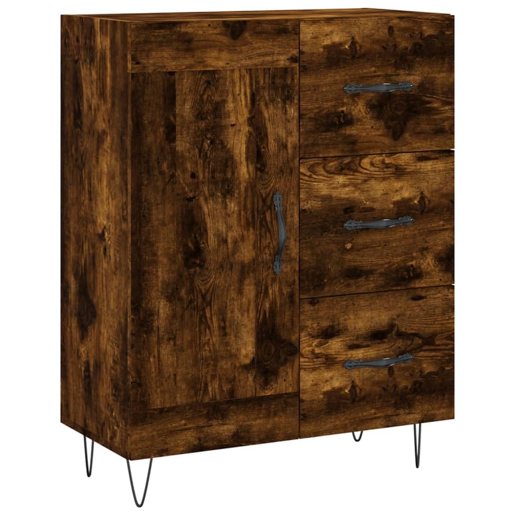 Armadietto alto di alta qualità in rovere affumicato, 69,5 x 34 x 180 cm, in legno con molto spazio, pratiche ante e piedini in metallo, ideale per soggiorno, sala da pranzo, corridoio
