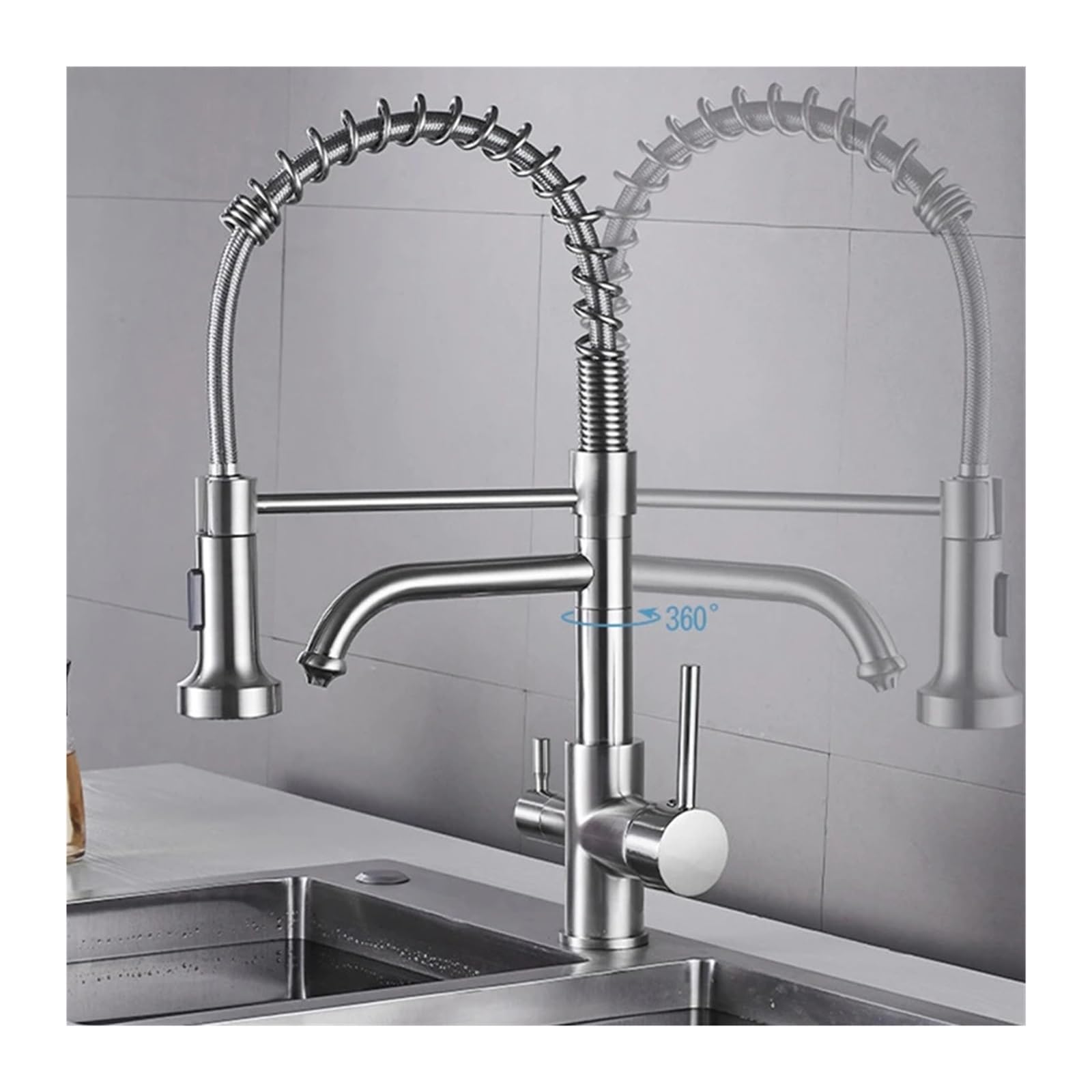 Cocina Filtración de Agua purificada Grifo Dual Mango Dual Agua Potable fría y fría El Grifo de purificación de mezcladora montada en la encimera (níquel b)