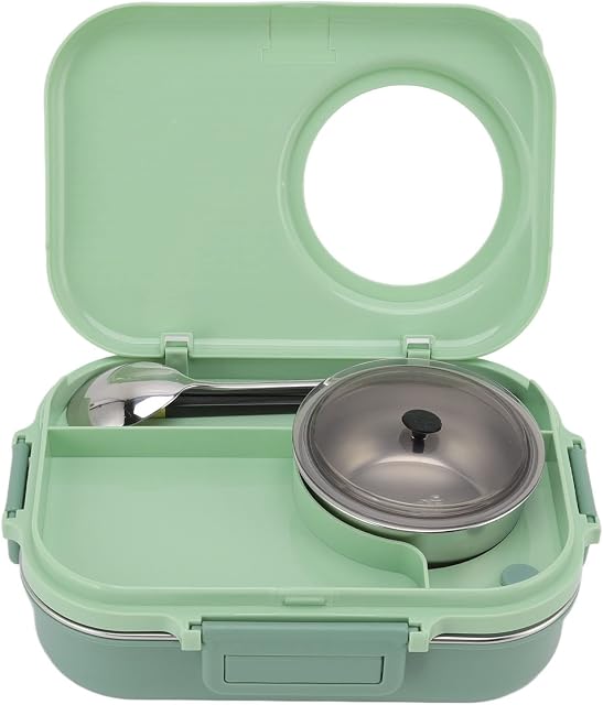 Lunch Box, Leak Proof Bento Box 3 Compartments Food Storage Meal Prep Container with Thermal Container and Cutlery for Kid Adult Work School, Microwave and Dishwasher