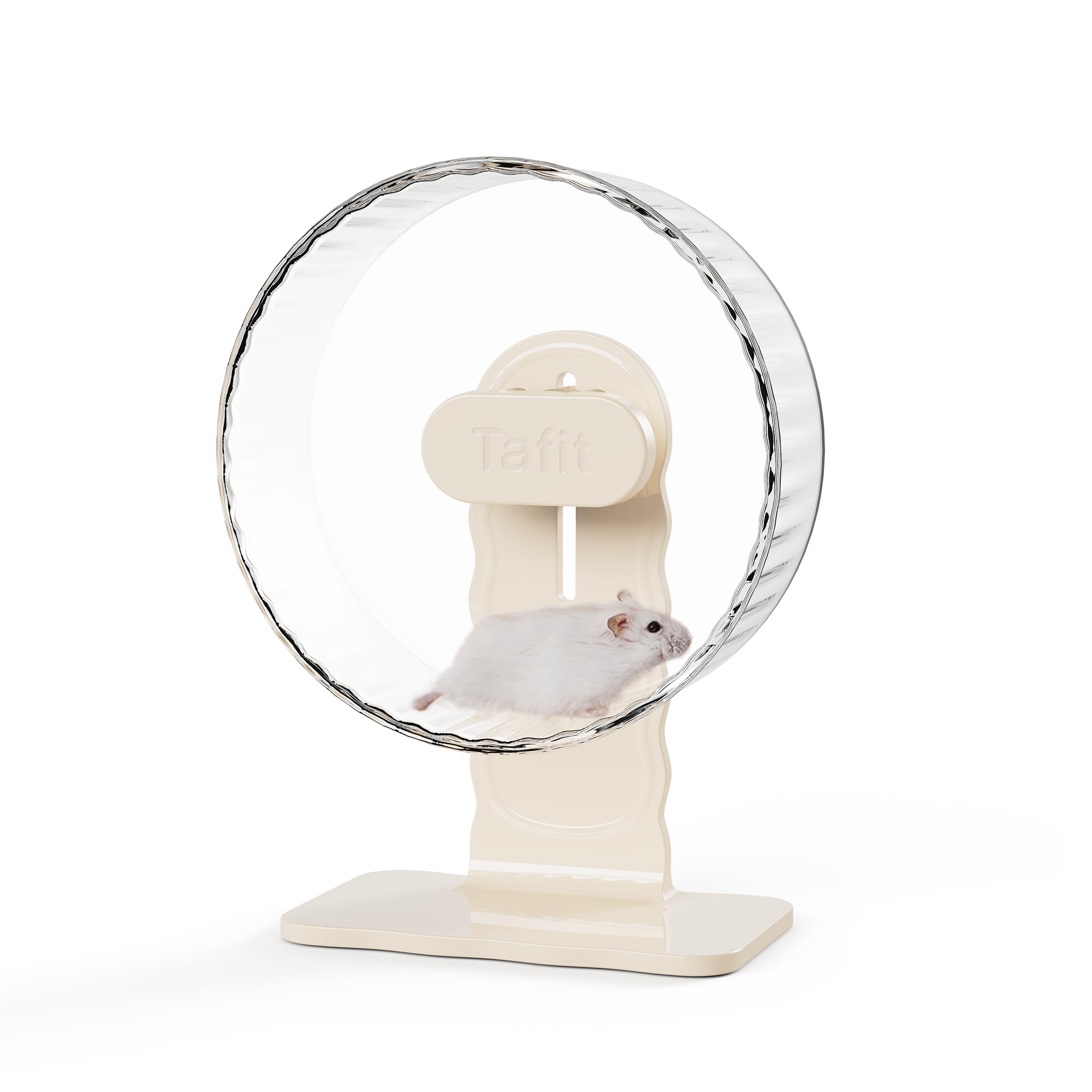 Tafit Silent Hamster Wheel 22cm Dual-Bearings Quiet Running Exercise Wheels with Wood Grain Backboard, Height Adjustable for Syrian Dwarf Hamsters, Gerbils, Mice, Lemmings, Transparent