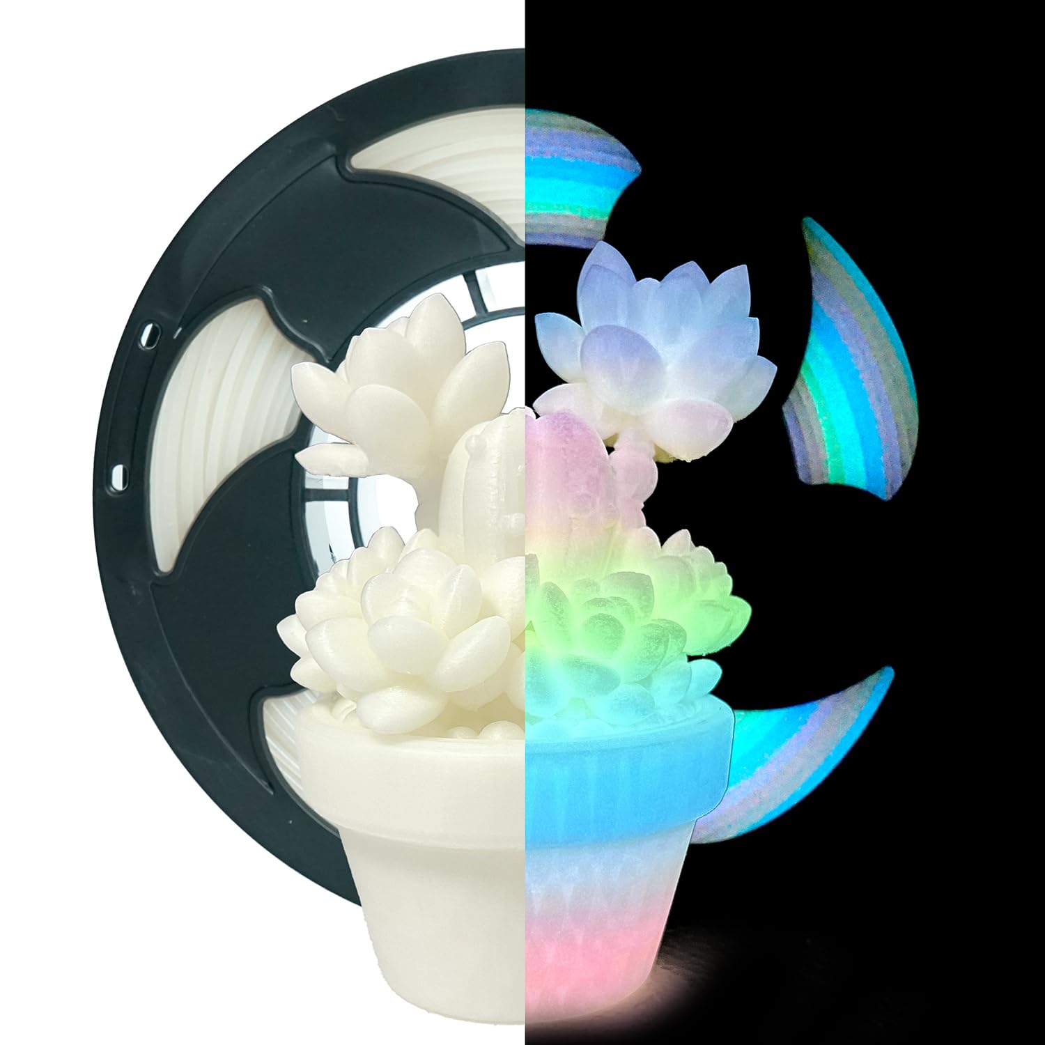 Rainbow Glow in Dark PLA 1.75mm 250g Spool Bright Luminou 3D Print Filament | Rainbow Gradient Vibrant bright color change Hide layers Low warping 0.25kg Small spool for Printer Bambu Flashforge-image-27