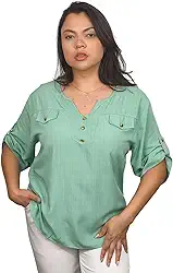 Blusa camisa feminina com manga 3/4 gola v elegante casual negócios básica verão 2025