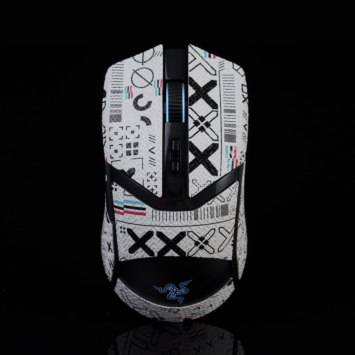 Hokeyio Grip Tape for Razer Cobra/Cobra Pro - Anti-Slip,Enhanced Control, Suck Sweat,Soft Leather,Full Coverage,Improves FPS Gaming Grip [Pre-Cut] Printsteam White Black