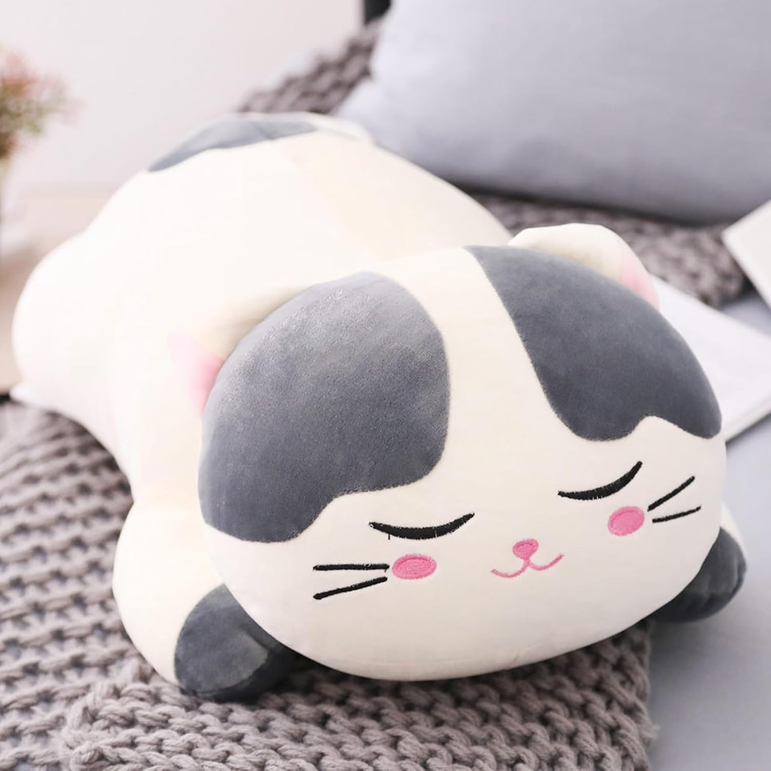 Cat Big Plush Hugging Pillow, Super Soft Kitten Kitty Stuffed Animals Toy Gifts for Kids, Girls, Bed, Christmas, Valentine 21.7" (Gray)