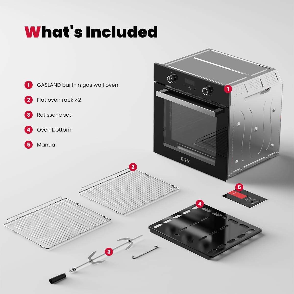 GASLAND 24 Inch Gas Wall Oven, ETL Certified Built-in Natural Gas Oven with Convection, Rotisserie, Bake &amp; Broil, Digital Timer, 120V Plug, Easy Clean Single Wall Oven - Black Wall Oven