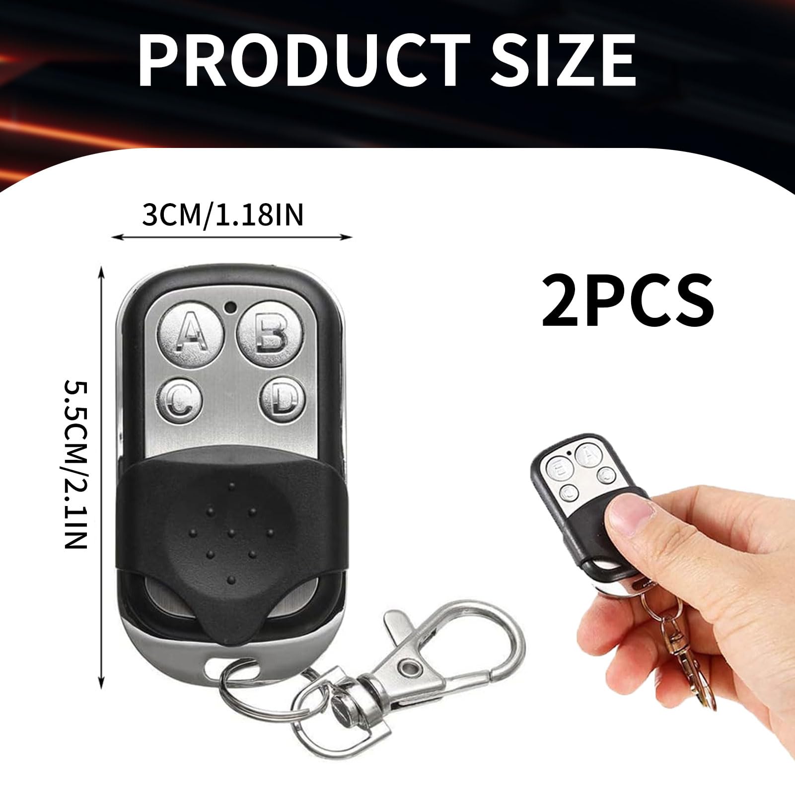 2 Pack Universal 433MHz Garage Door Remote Control Key Fob, Electric Gate Opener - Image 2