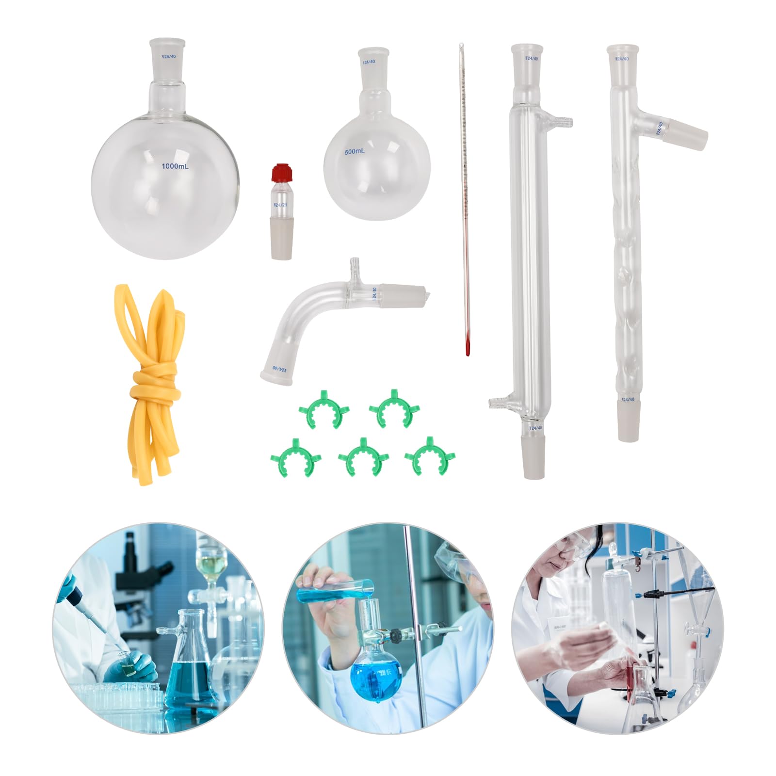 Chemielabor Glaswaren-Set, 250–1000 ml, 32 Stück, 24/40, Chemie, Glaswaren, Destillation, Labor, Glaswaren, Laborglaswaren, Chemie, Glaswaren für Destillationen, Trennung, Reinigung