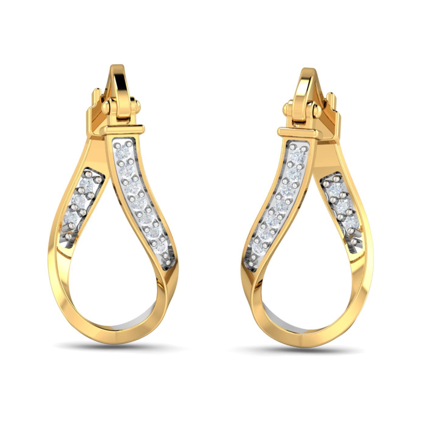 kuberbox 14KT/18KT Yellow Gold Diamond Esin Hoop Earrings for Women-picture-19