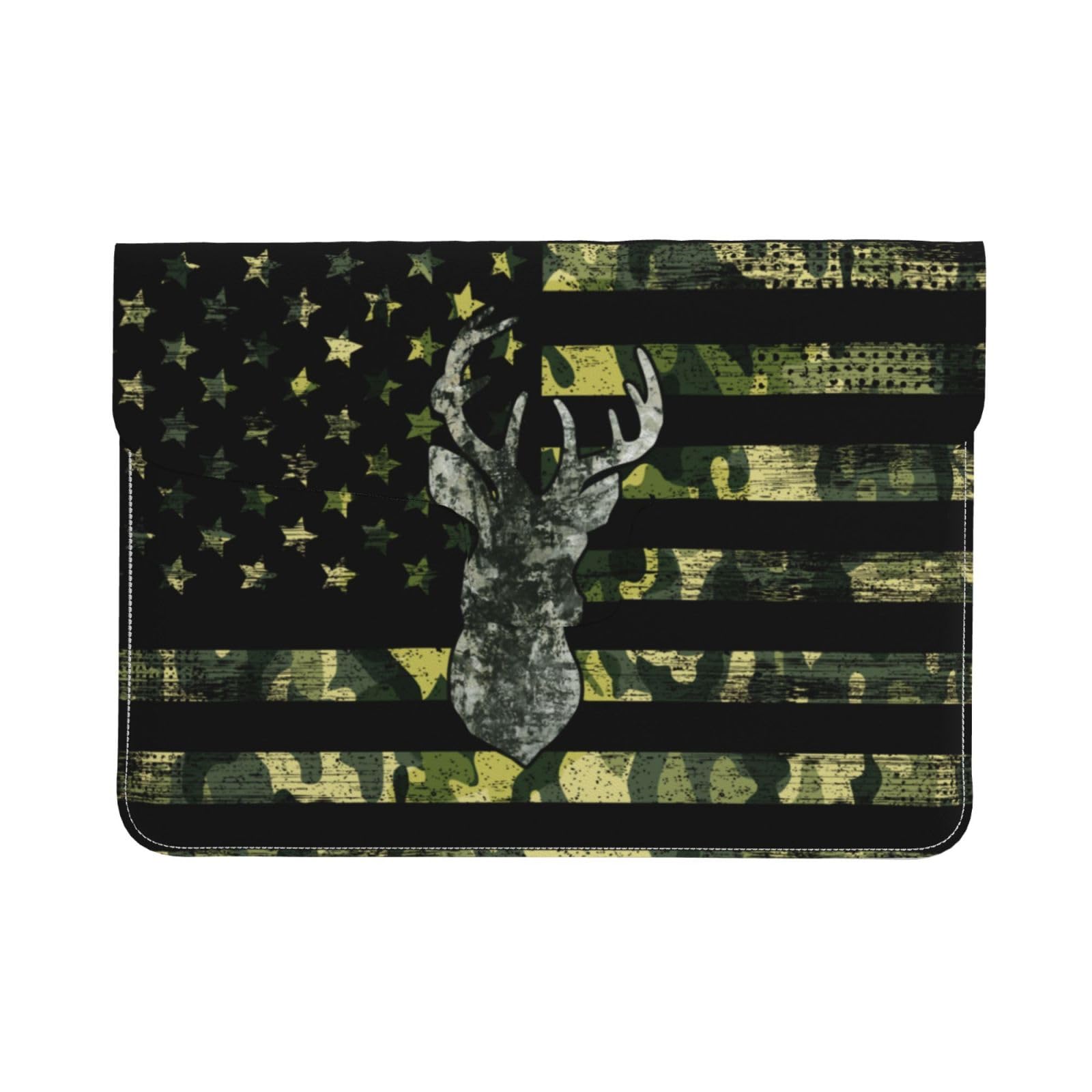 Flag Deer Hunting Laptop Sleeve Case Protective Laptop Cover Notebook Bag PU Leather Carrying Bag Compatible Computer Cover 11.6 12.3 13 Inch