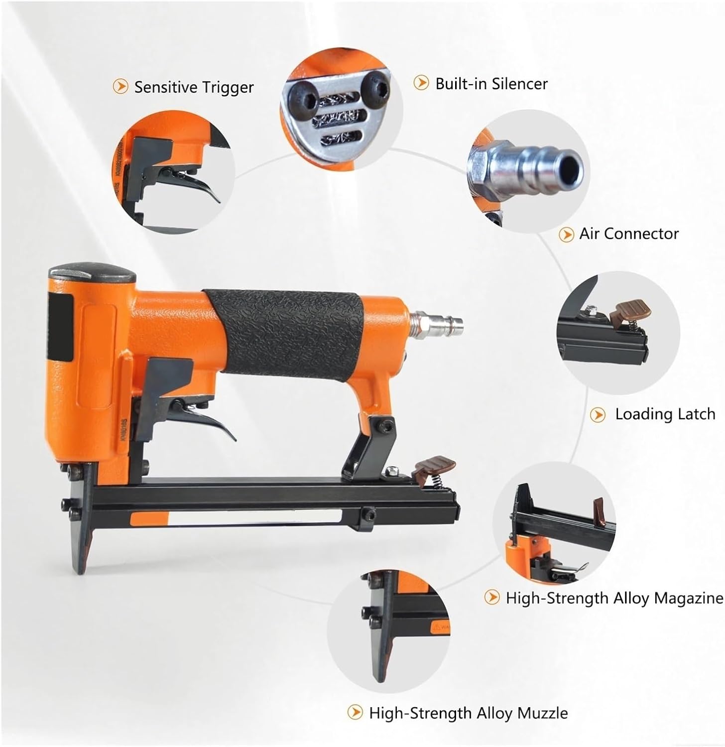 Pneumatic Stapler ，Powered Upholstery Stapler KN8016S 21 Gauge Continuous Shooting Pneumatic Firing Upholstery Staple Gun Useful Upholstery Stapler for Furniture